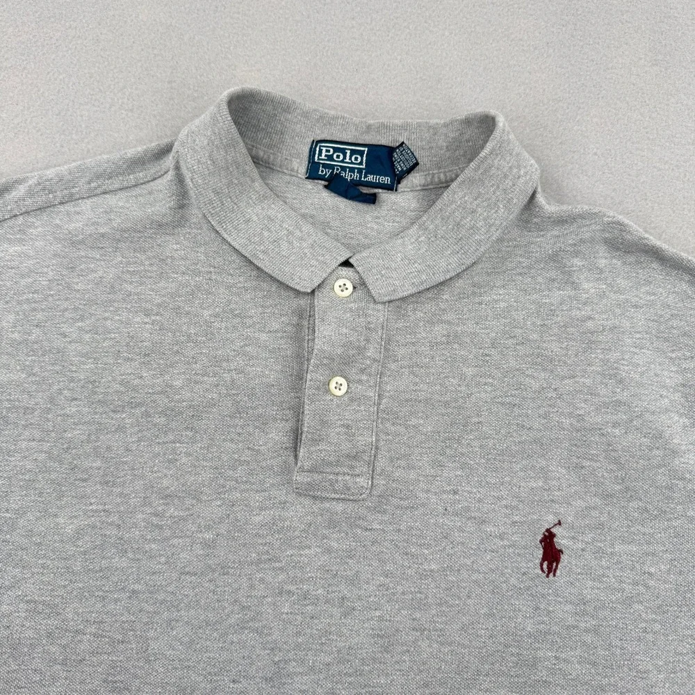 Polo Ralph Lauren Mens XXL Gray Custom Fit Short Sleeve Pique Polo Shirt‎